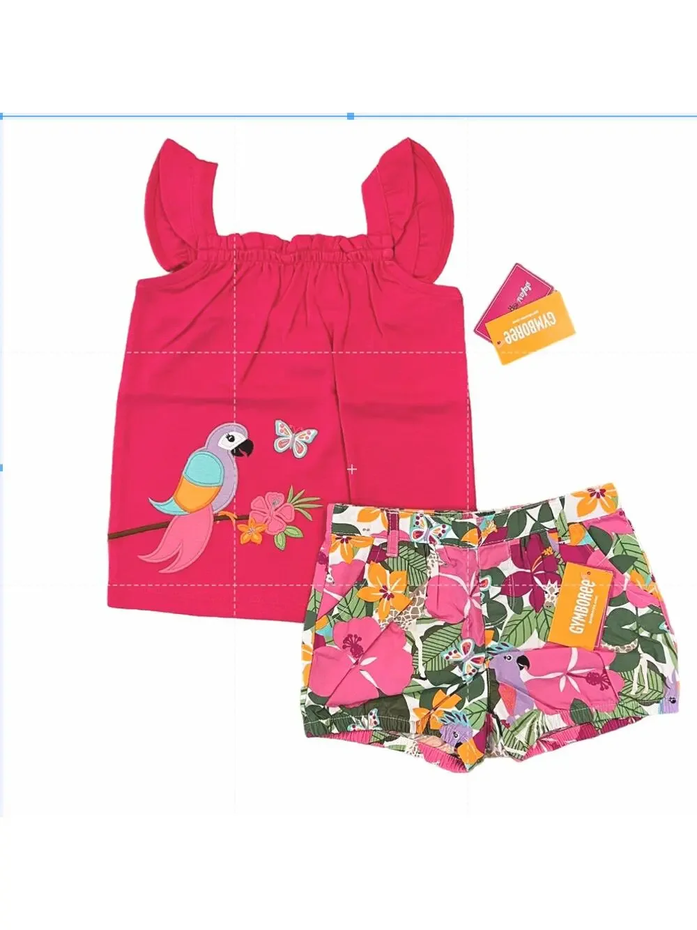 NWT Gymboree Parrot Ruffle Top & Tropical Flower Bubble Shorts